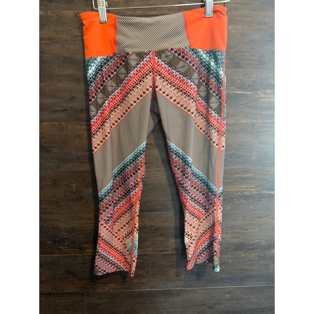 Prana Rainbow Geo Capri Leggings Orange Teal Geometric Athletic Yoga Pants Small